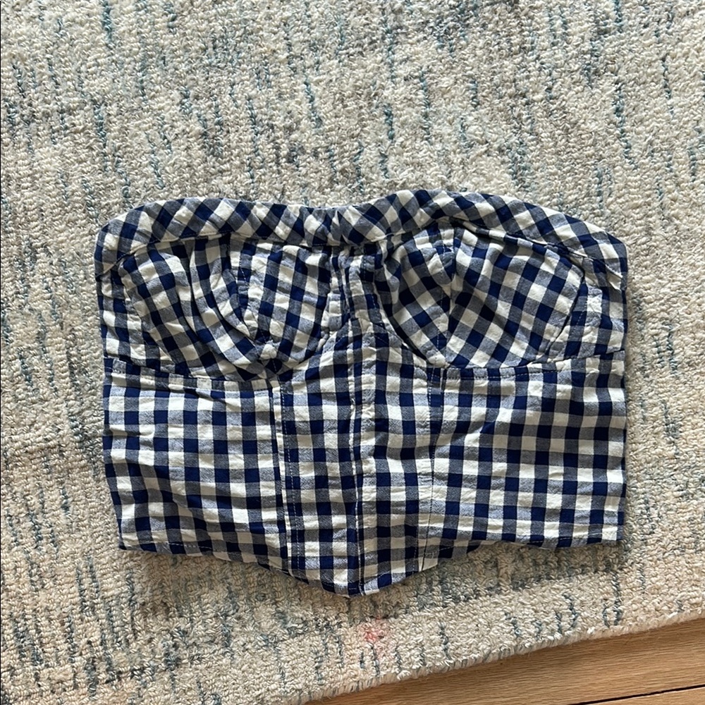 Blue and White Gingham Bustier Top